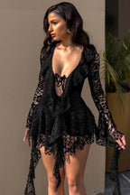 Lace Ruffle Tie Long Sleeve Mini Dress image 7