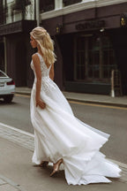 Minimal Deep V Backless Lace Wedding Dress image 2