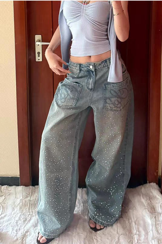 Vintage Rhinestone Wide Leg Jeans image 3