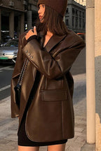 Black PU Leather Blazer Jacket image 2
