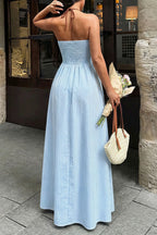 Deep V Neck Striped Backless Maxi Dress image 5