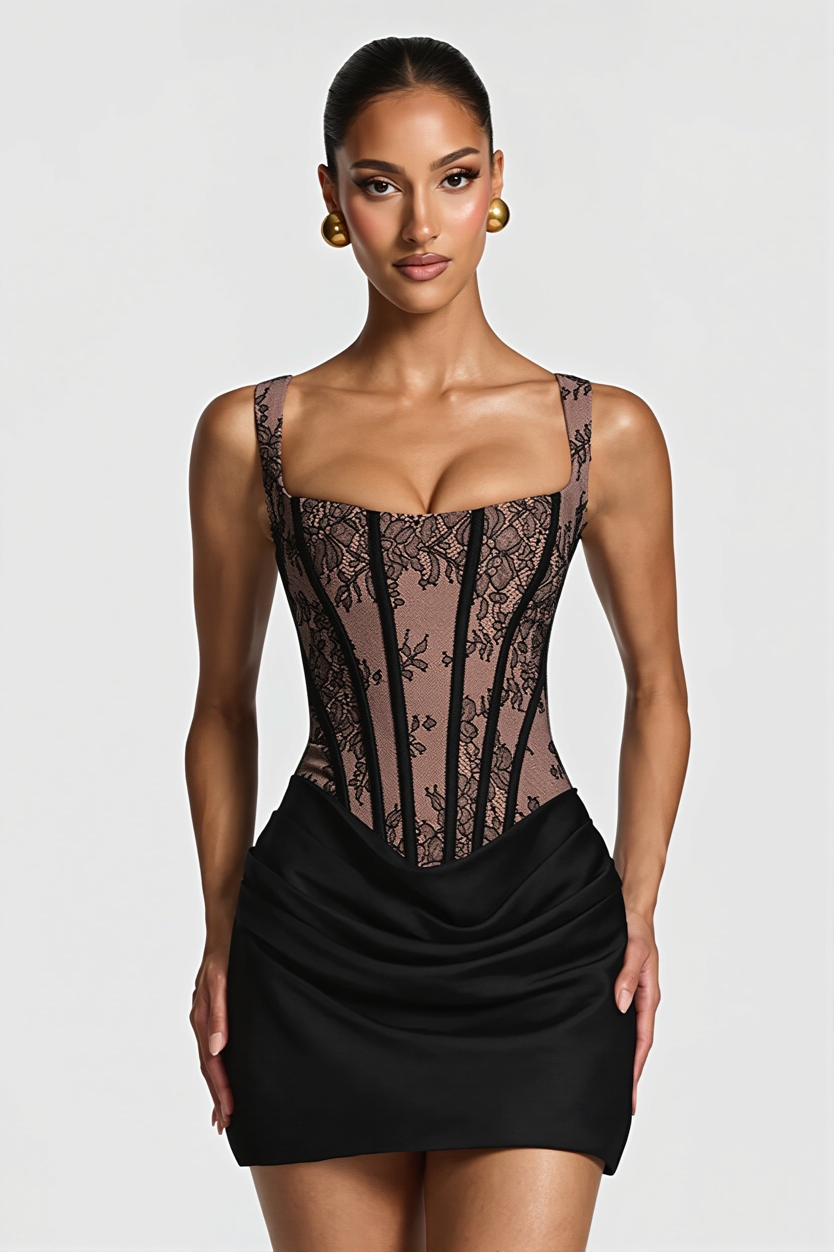 Elegant Lace Fishbone Ruched Mini Dress image 5