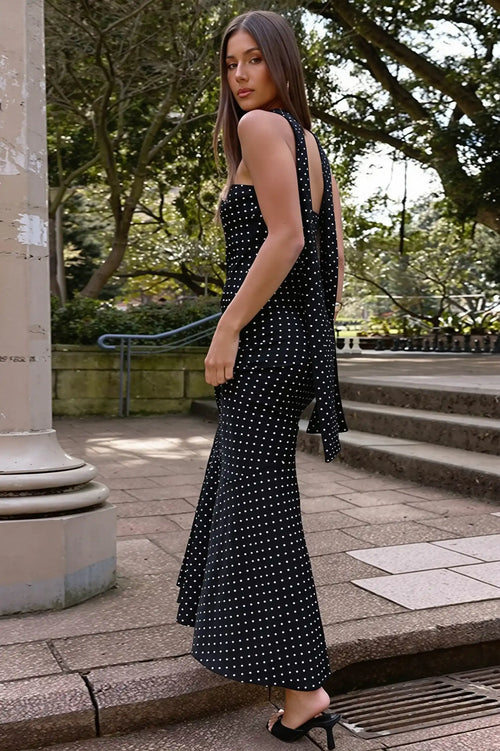 Chic Polka Dot Strapless Tie Waist Slim Maxi Dress image 2
