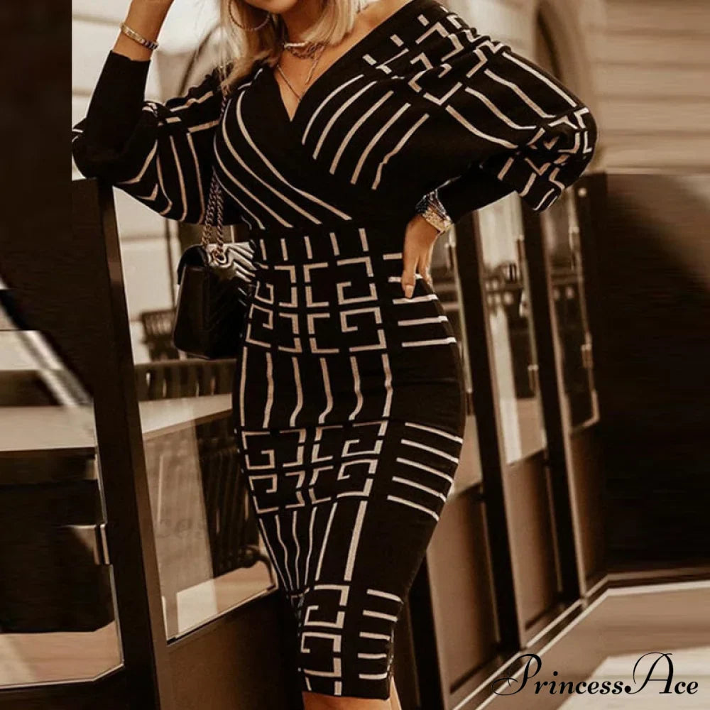 Deep - Party - V-Neck Plaid Gown Long Hip Streetwear Arm Spring Casual Autumn Gown Striped Vestidos image 5