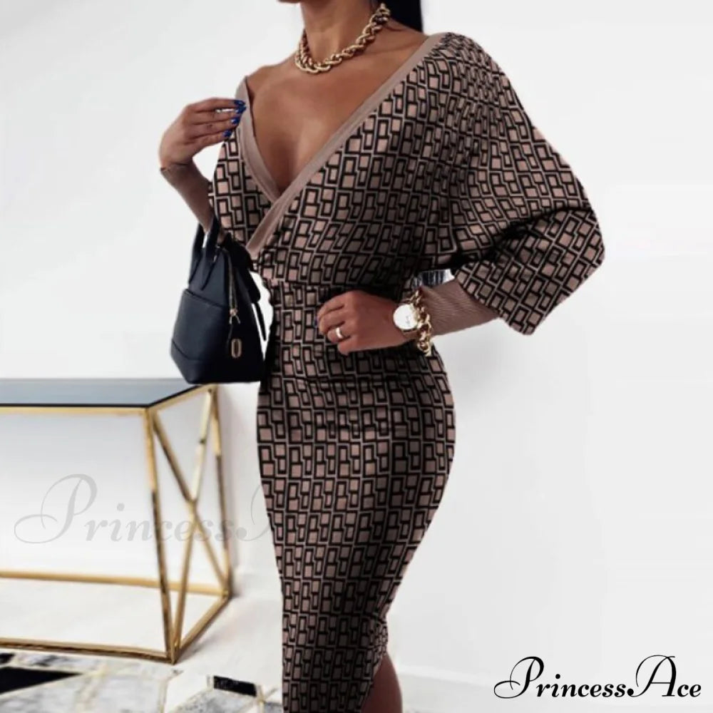 Deep - Party - V-Neck Plaid Gown Long Hip Streetwear Arm Spring Casual Autumn Gown Striped Vestidos image 6