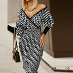 Deep - Party - V-Neck Plaid Gown Long Hip Streetwear Arm Spring Casual Autumn Gown Striped Vestidos image 1
