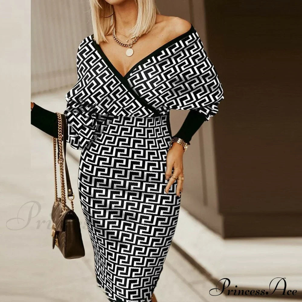 Deep - Party - V-Neck Plaid Gown Long Hip Streetwear Arm Spring Casual Autumn Gown Striped Vestidos image 1