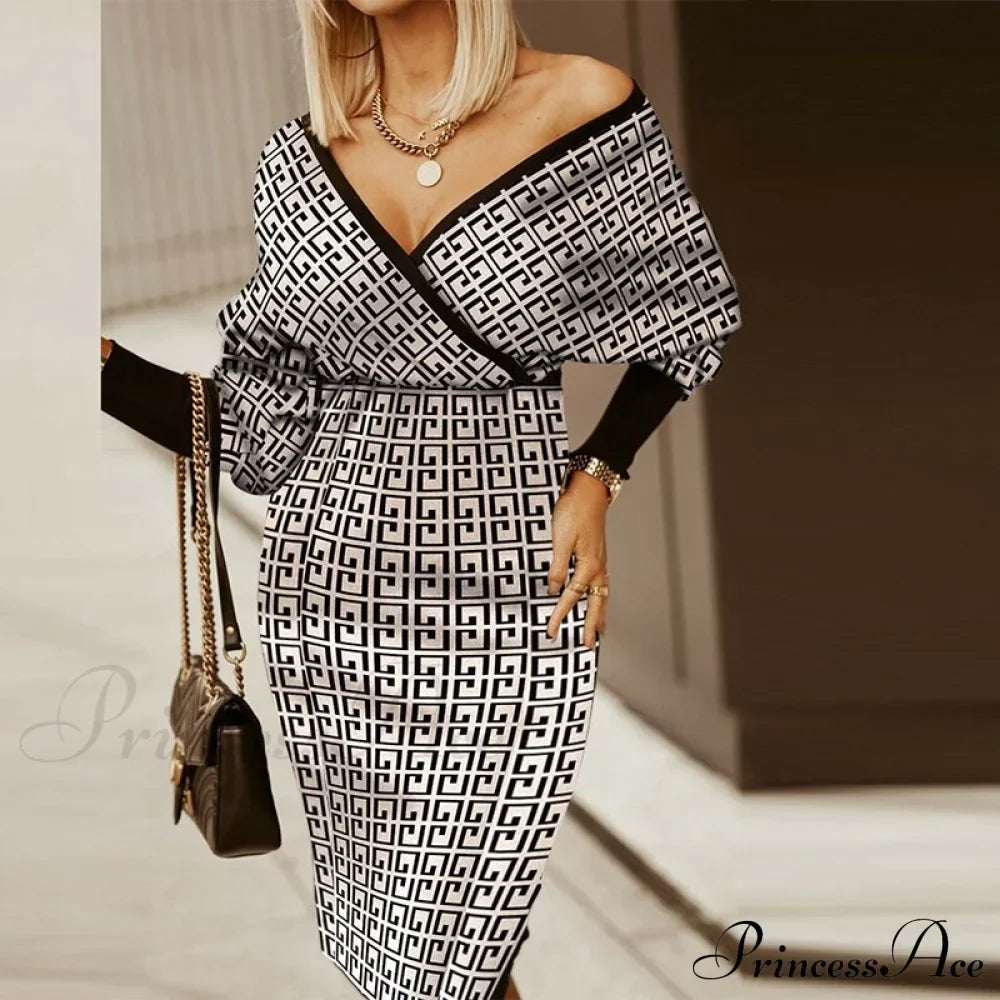 Deep - Party - V-Neck Plaid Gown Long Hip Streetwear Arm Spring Casual Autumn Gown Striped Vestidos image 11