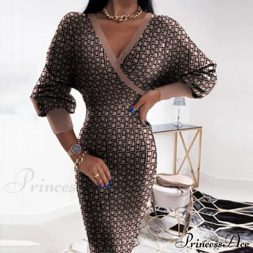 Deep - Party - V-Neck Plaid Gown Long Hip Streetwear Arm Spring Casual Autumn Gown Striped Vestidos image 3