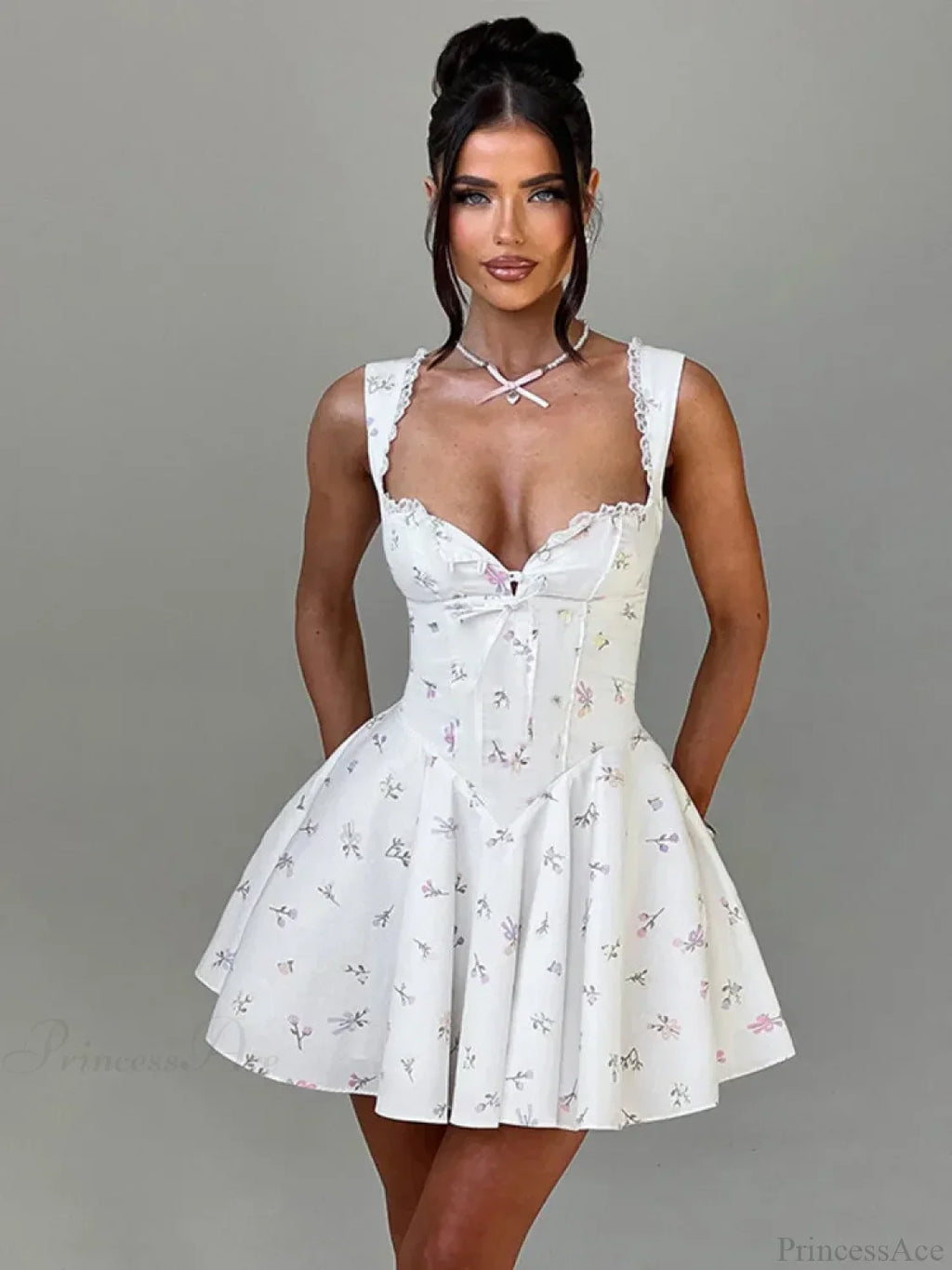 Deep V Backless Pleated Mini Dress image 3