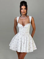 Deep V Backless Pleated Mini Dress image 3