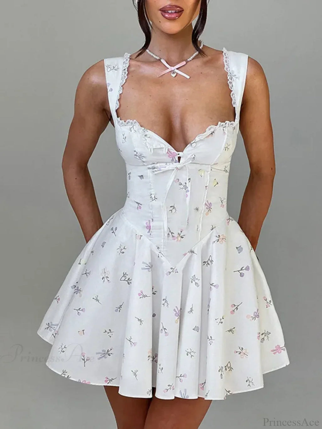Deep V Backless Pleated Mini Dress image 1