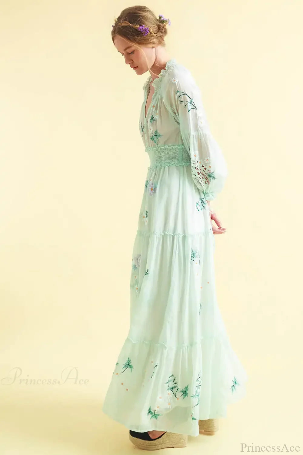 Deep V Long Sleeve Casual Dress image 3