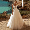 Deep V-Neck Backless Sheer Wedding Dress image 3