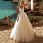 Deep V-Neck Backless Sheer Wedding Dress image 3