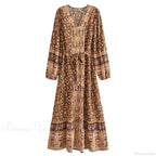 Deep V-neck Floral Long Sleeve Cotton Boho Dress image 3