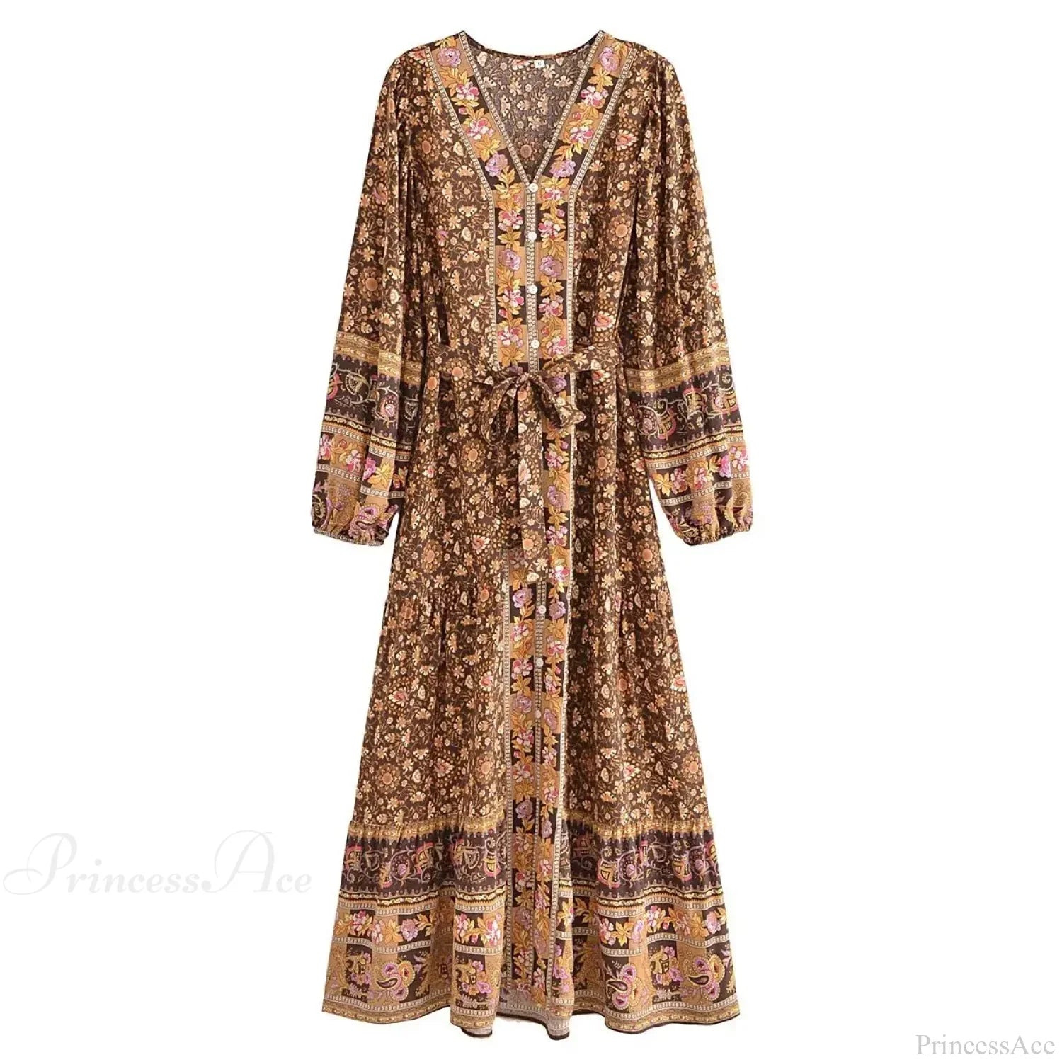 Deep V-neck Floral Long Sleeve Cotton Boho Dress image 3