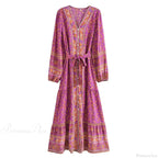 Deep V-neck Floral Long Sleeve Cotton Boho Dress image 2
