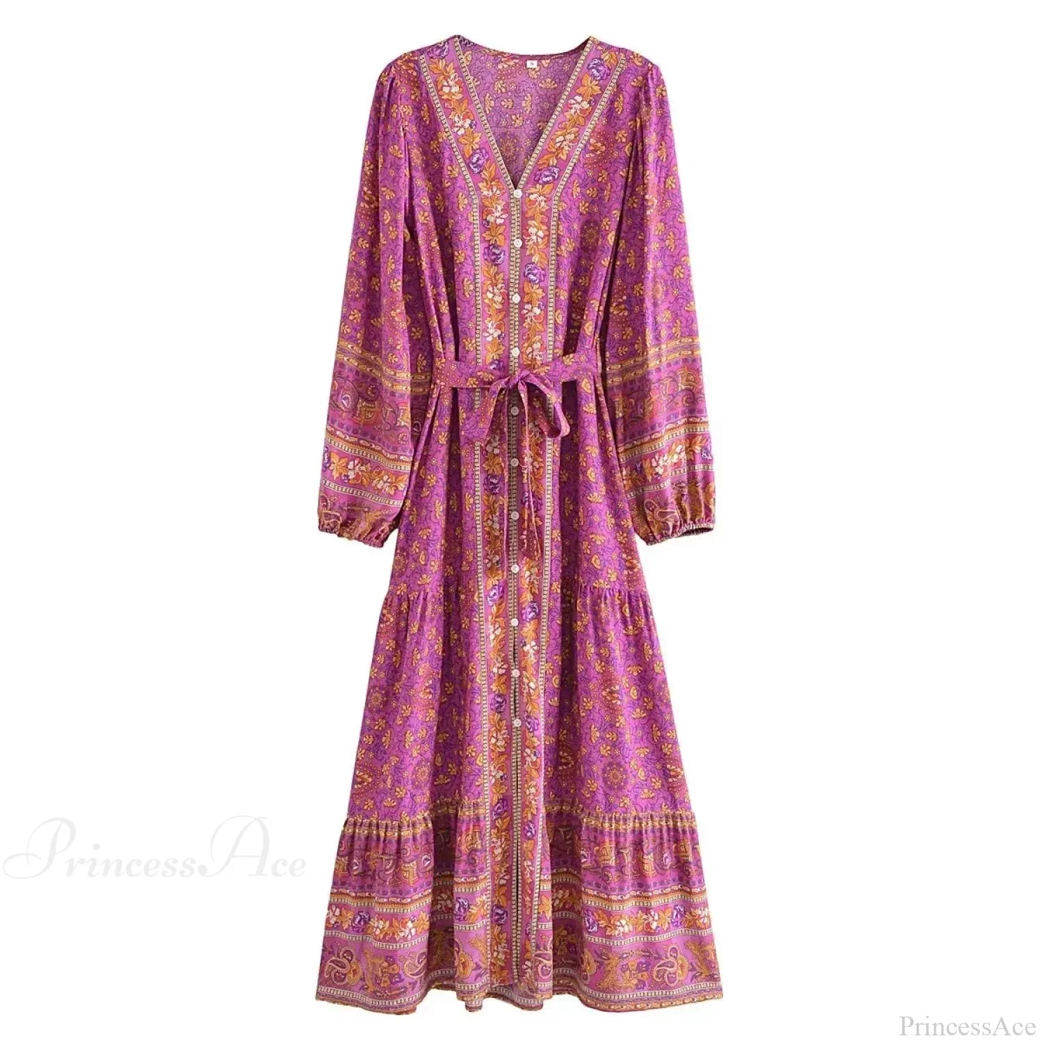 Deep V-neck Floral Long Sleeve Cotton Boho Dress image 2