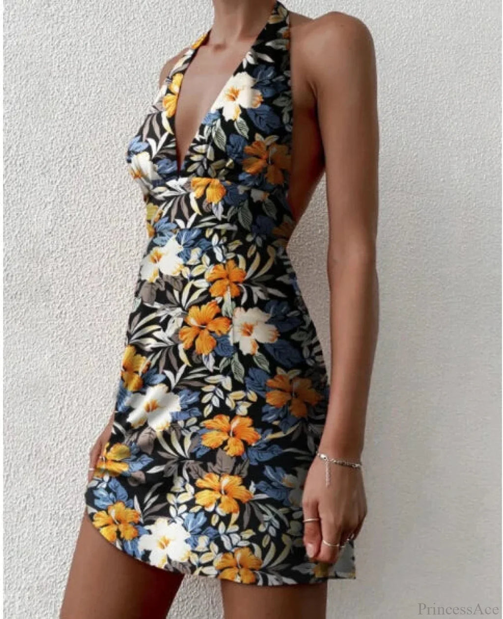 Deep V-Neck Floral Mini Dress image 3
