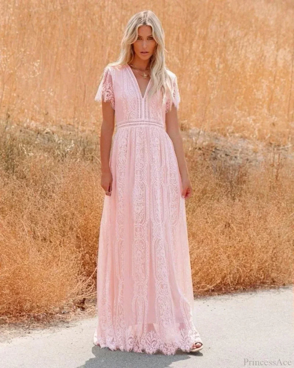 Deep V-neck Lace Hollow Out Vintage White Boho Dress image 4