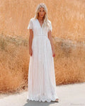 Deep V-neck Lace Hollow Out Vintage White Boho Dress image 5