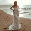 Deep V-Neck Lace Mermaid Wedding Dress image 1