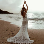 Deep V-Neck Lace Mermaid Wedding Dress image 2