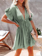 Deep V-Neck Ruffle Lace Up Beach Cover Up image 10