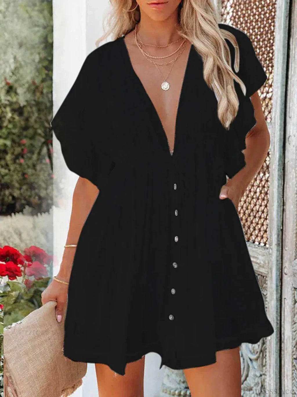 Deep V-Neck Ruffle Lace Up Beach Cover Up image 5
