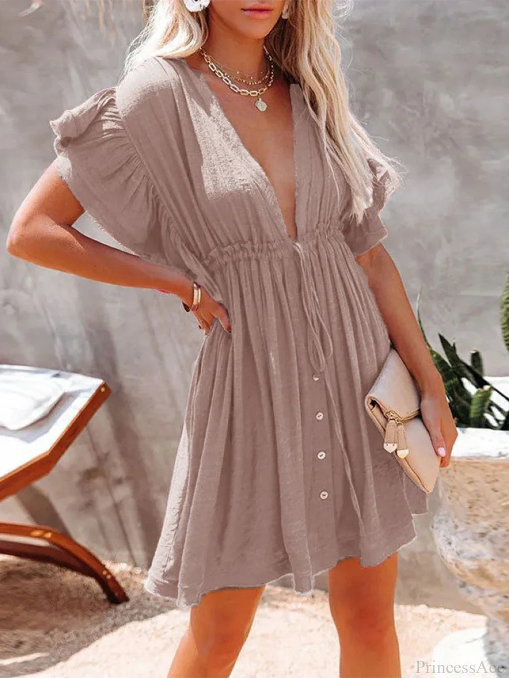 Deep V-Neck Ruffle Lace Up Beach Cover Up image 9