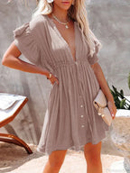 Deep V-Neck Ruffle Lace Up Beach Cover Up image 9