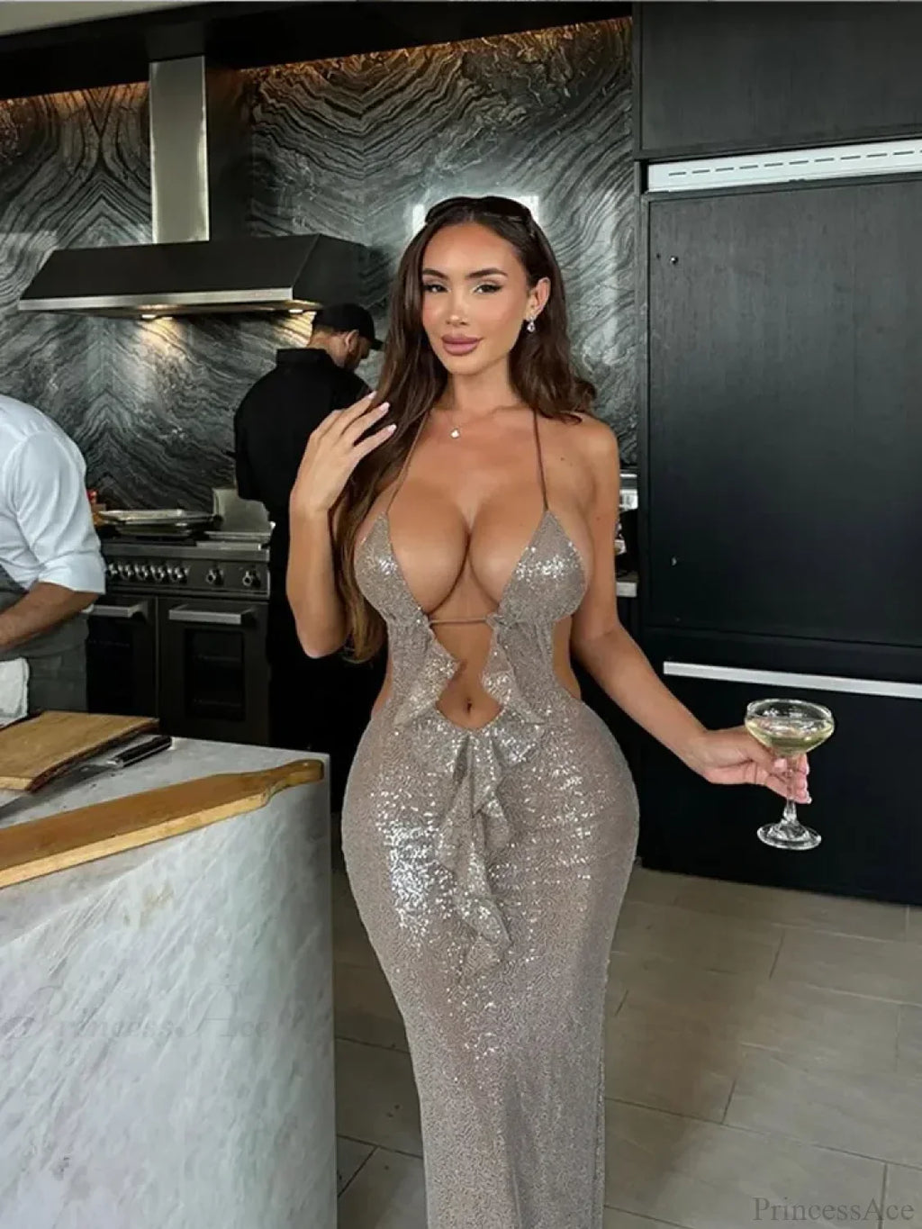Deep V Neck Sequin Suspender Party Dress image 4