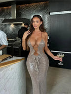 Deep V Neck Sequin Suspender Party Dress image 4