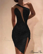Deep V-Neck Sequined Backless Slit Mini Dress image 2