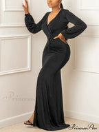 Deep V-neck Sequins Trendy Slit Maxi Dress image 3