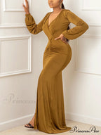 Deep V-neck Sequins Trendy Slit Maxi Dress image 1