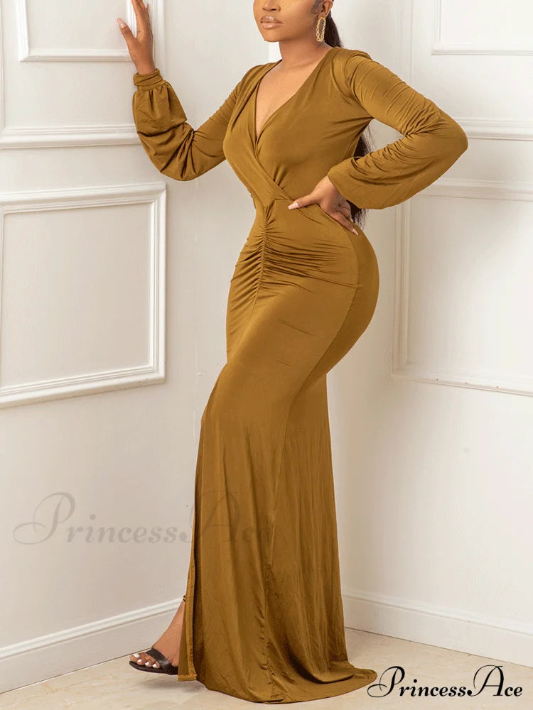 Deep V-neck Sequins Trendy Slit Maxi Dress image 1
