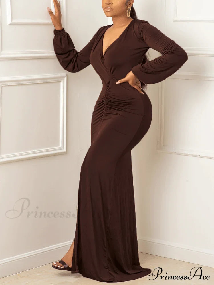 Deep V-neck Sequins Trendy Slit Maxi Dress image 6