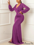 Deep V-neck Sequins Trendy Slit Maxi Dress image 7