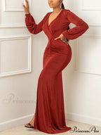 Deep V-neck Sequins Trendy Slit Maxi Dress image 9
