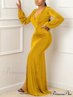 Deep V-neck Sequins Trendy Slit Maxi Dress image 11