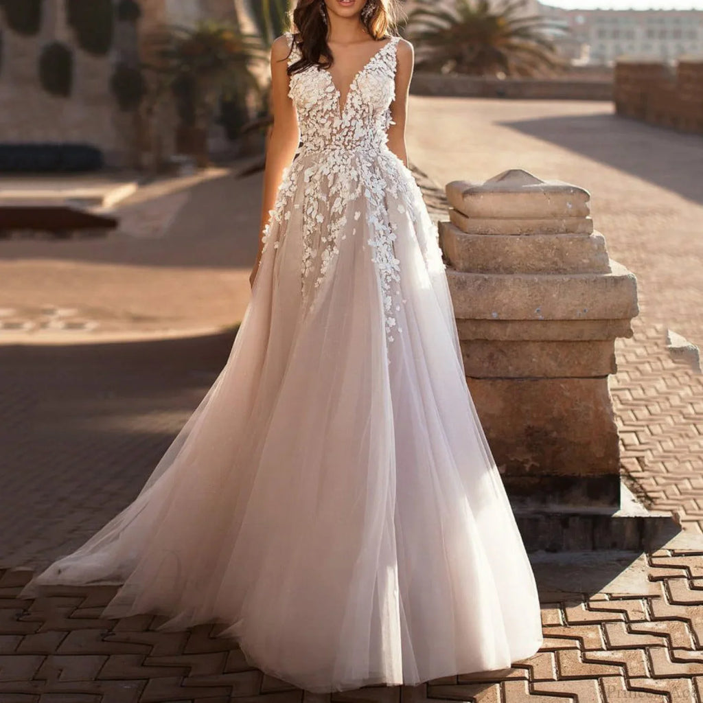 Deep V-Neck Sexy Satin Wedding Dress image 1