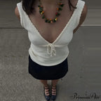Deep V-Neck Stylish White Seam Top image 15