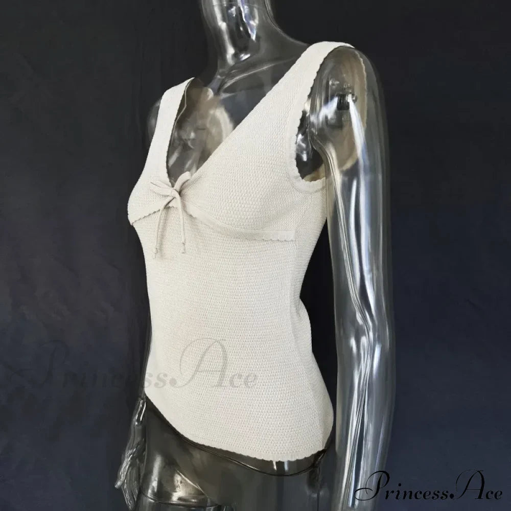 Deep V-Neck Stylish White Seam Top image 29