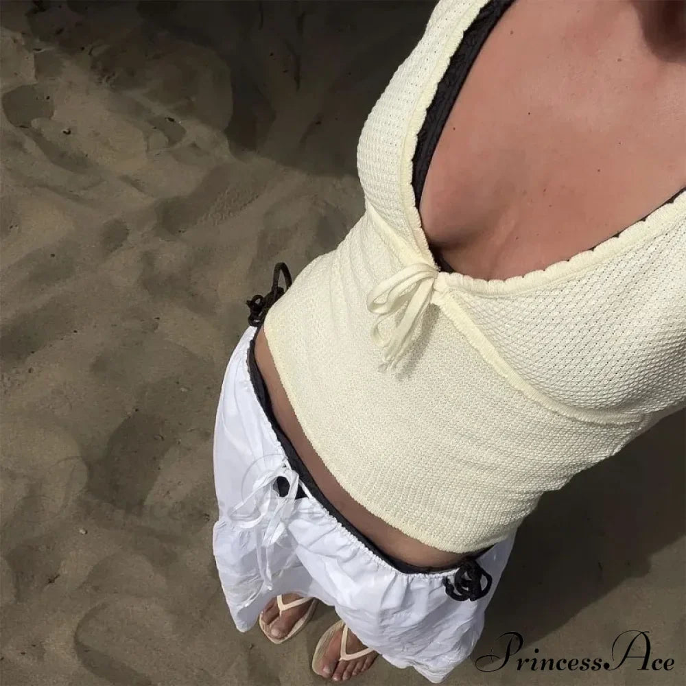 Deep V-Neck Stylish White Seam Top image 16