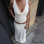 Deep V-Neck Stylish White Seam Top image 11
