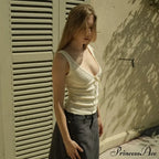 Deep V-Neck Stylish White Seam Top image 8