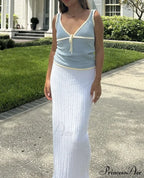 Deep V-Neck Stylish White Seam Top image 27