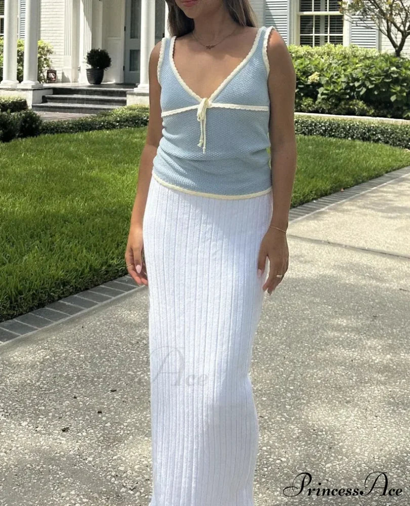 Deep V-Neck Stylish White Seam Top image 27